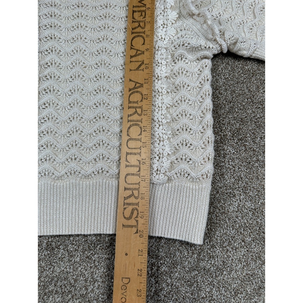 Anthropologie Kachel Shimmer Crochet Short Sleeve Sweater Size Small Offwhite - Picture 5 of 11